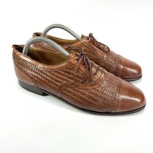 Mezlan Martinique Mens 9 W Brown Woven Leather Weaved Oxford Shoes Made In Spain